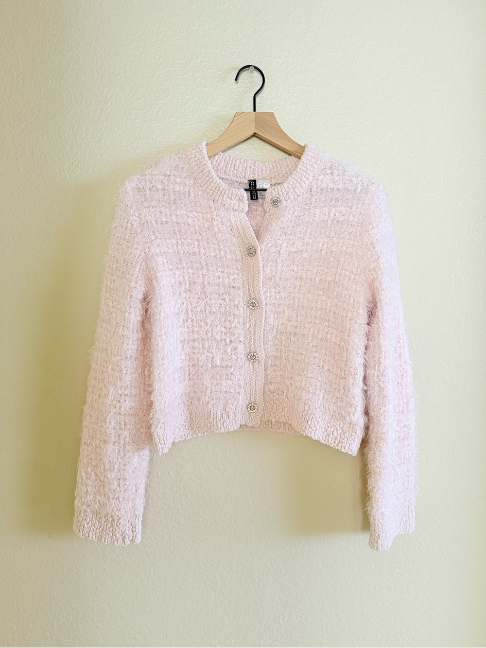 H&M Pale Pink Fuzzy Cardigan Sweater